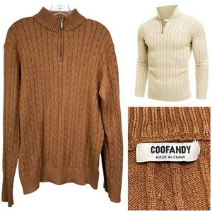 Coofandy Business Dressy Pullover Sweater 1/4 Zip Brown Camel XL Men Viscose Ble